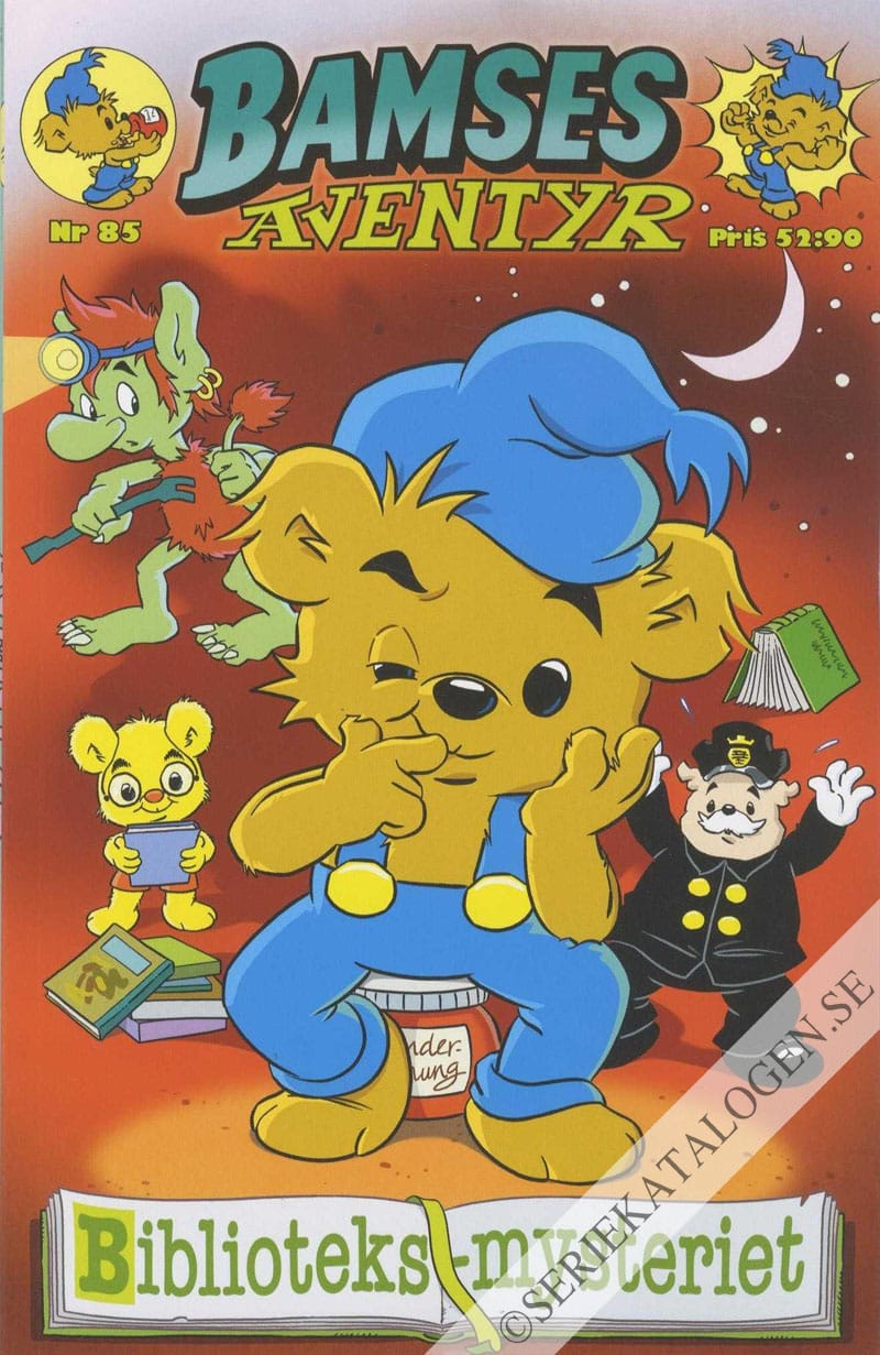Framsida på Bamses äventyr Biblioteksmysteriet (2020)