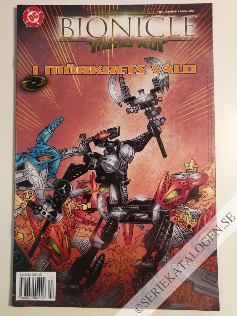 Framsida på Lego Bionicle I mörkrets våld (2005)