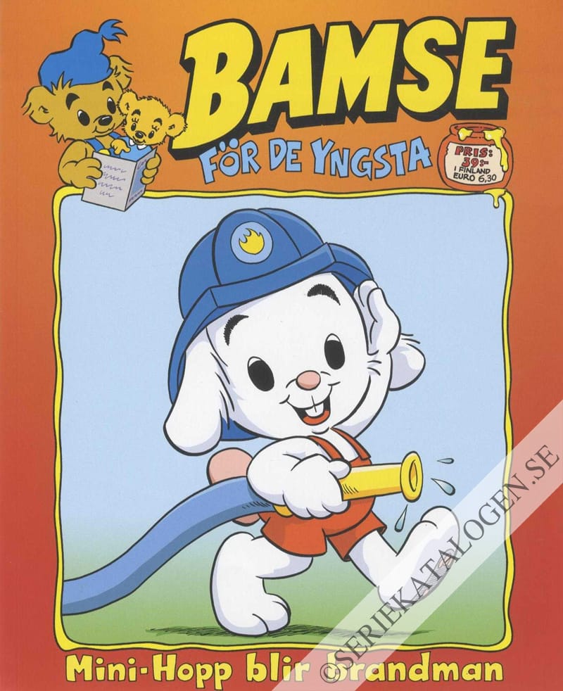 Framsida på Bamse för de yngsta Mini-Hopp blir brandman (2021)