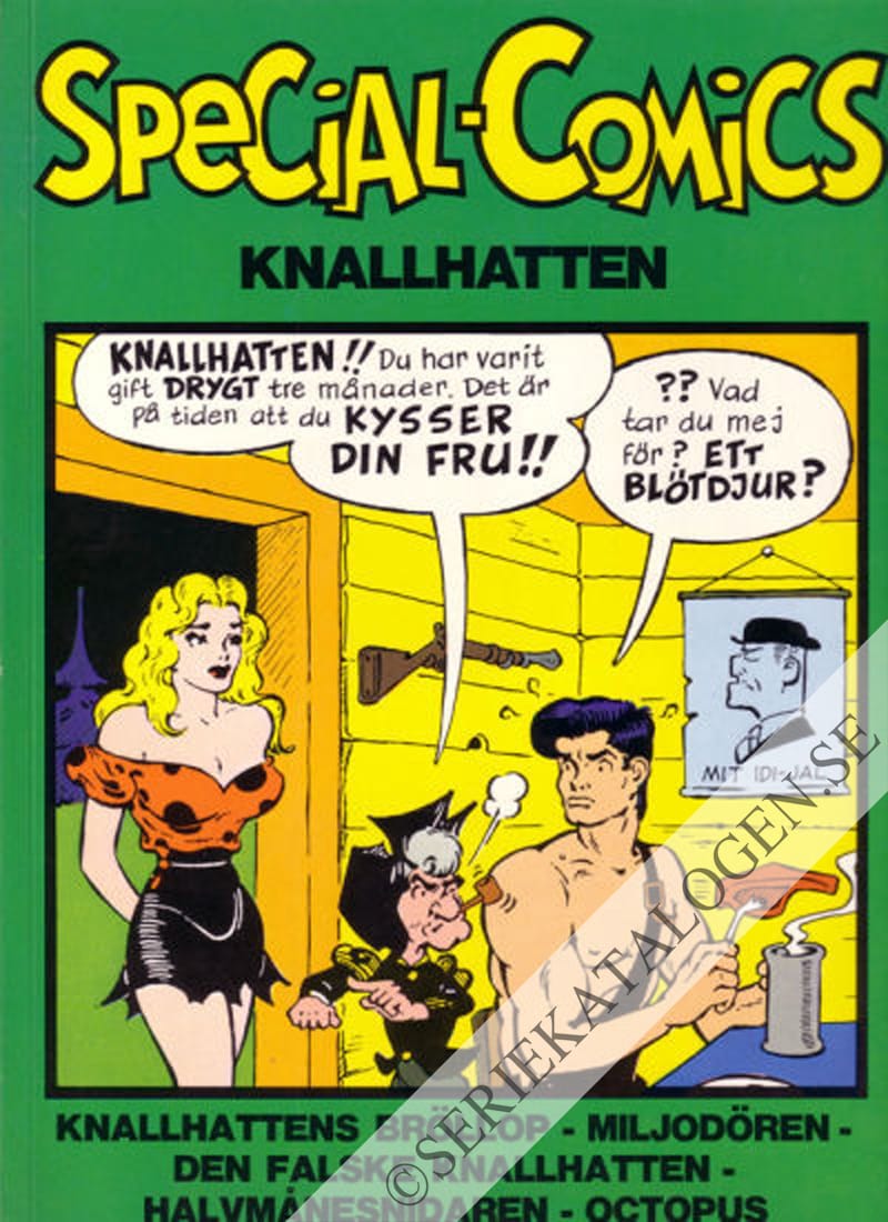 Framsida på Special-comics Knallhatten - Knallhattens bröllop/Miljodören/Den falske Knallhatten/Halvmånesnidaren/Octopus (1976)