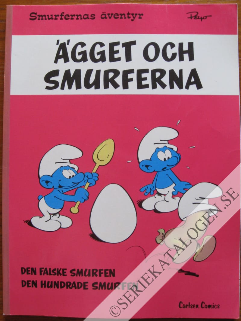 Framsida på Smurfernas äventyr Ägget och smurferna/Den falske Smurfen/Den hundrade smurfen (1979)