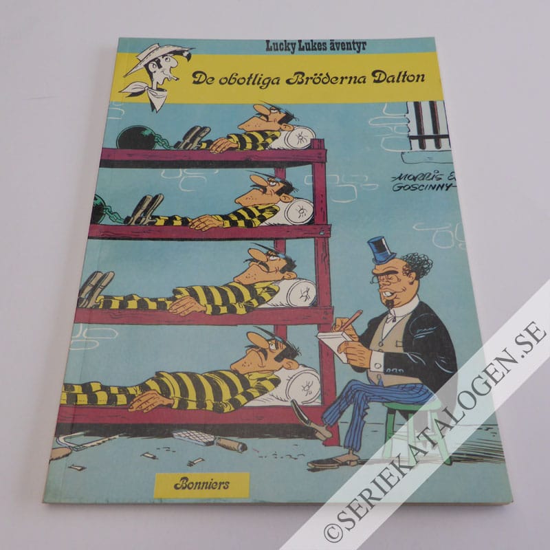 Framsida på Lucky Lukes äventyr De obotliga Bröderna Dalton (1977)