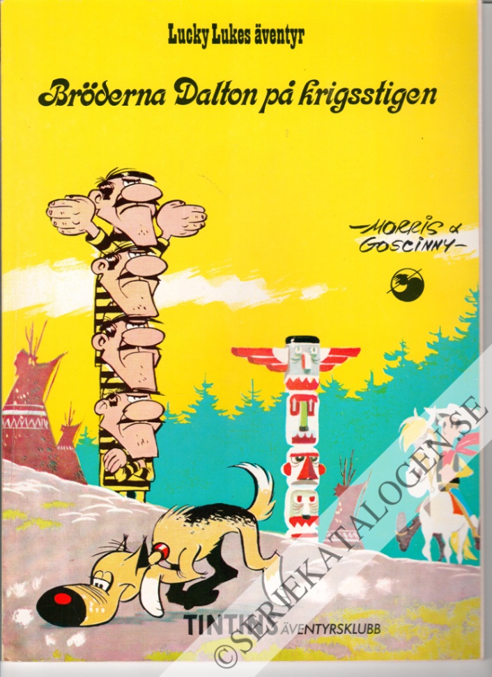 Framsida på Tintins äventyrsklubb Bröderna Dalton på krigsstigen (1990)
