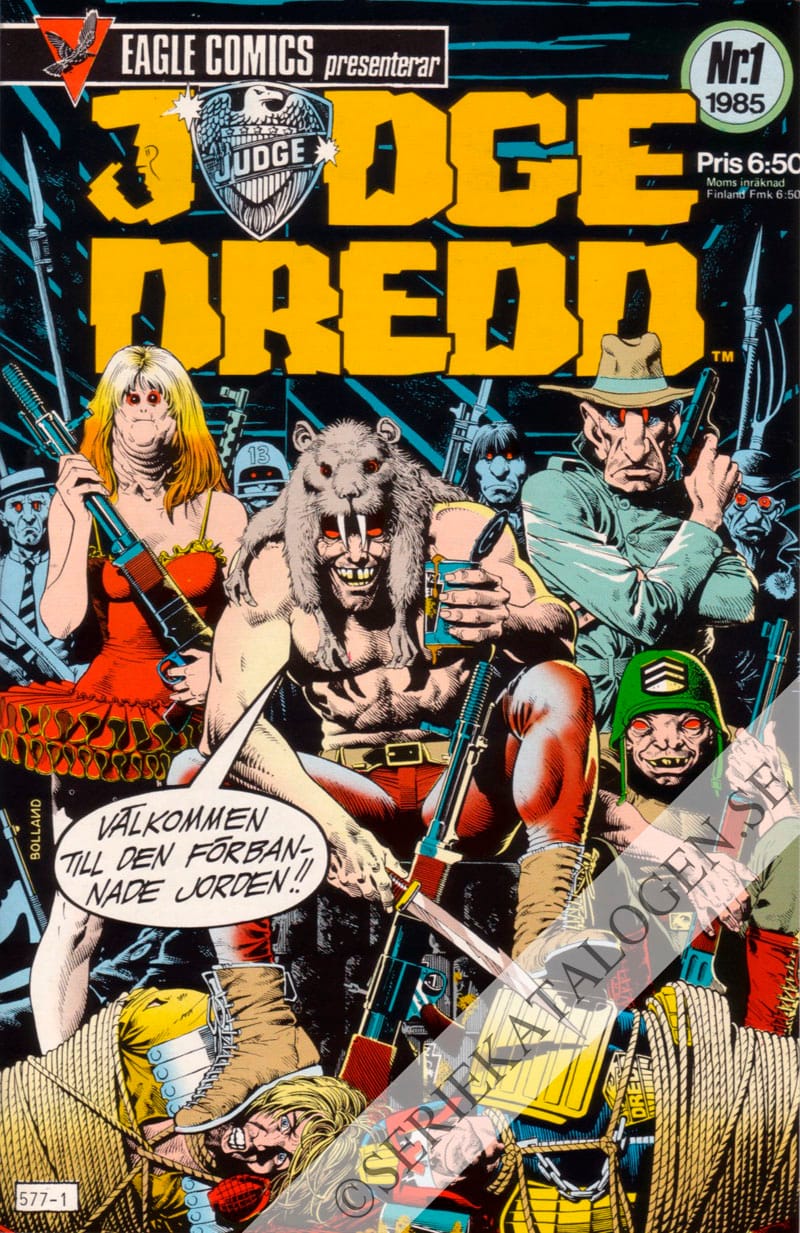 Framsida på Eagle Comics presenterar Judge Dredd #1 (1985)