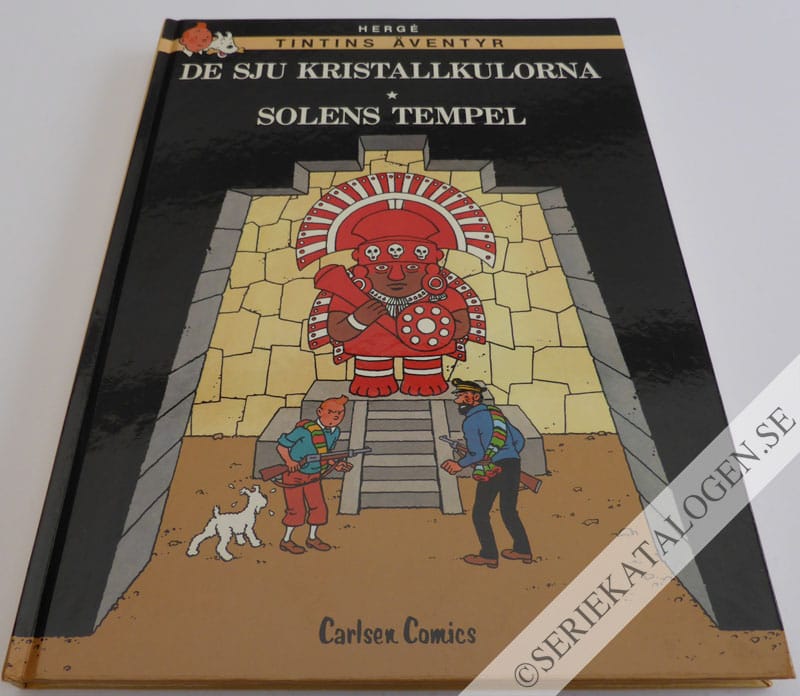 Framsida på Tintins äventyr De sju kristallkulorna/Solens tempel (1984)
