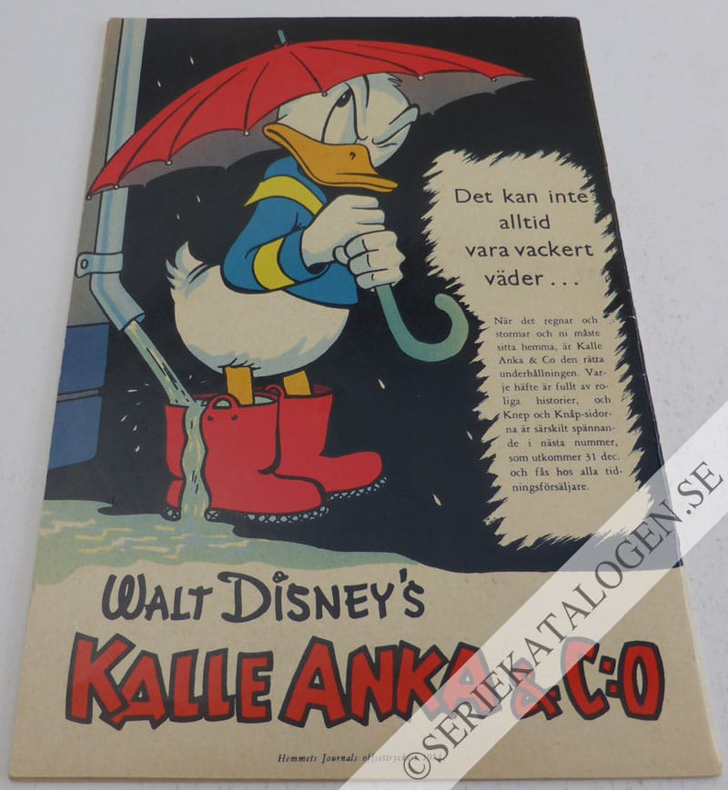 Baksida på Kalle Anka i jul i Pengalösa (1954)