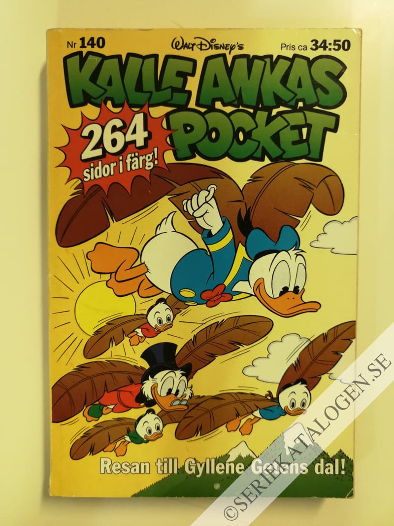 Framsida på Kalle Ankas pocket #140 - Resan till Gyllene Getens dal! (1991)