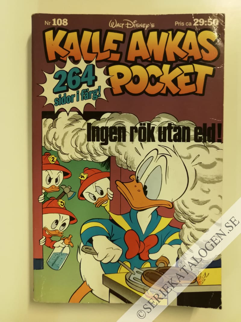 Framsida på Kalle Ankas pocket #108 - Ingen rök utan eld! (1989)