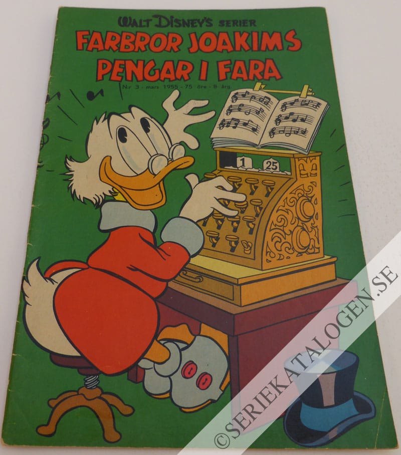 Framsida på Walt Disney's serier Farbror Joakims pengar i fara (1955)