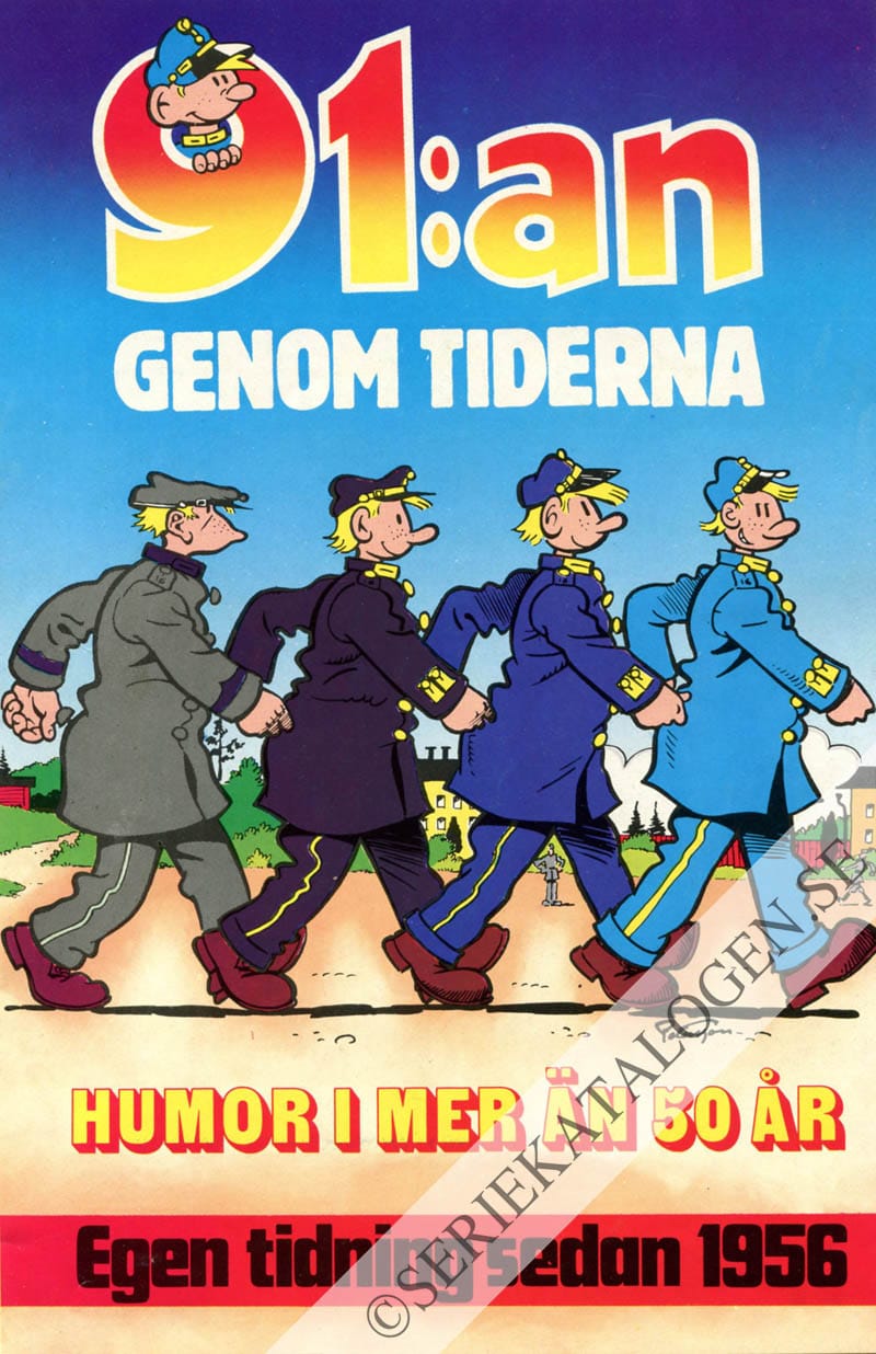 Framsida på 91:an genom tiderna "Humor i mer än 50 år - Egen tidning sedan 1956" (1988)