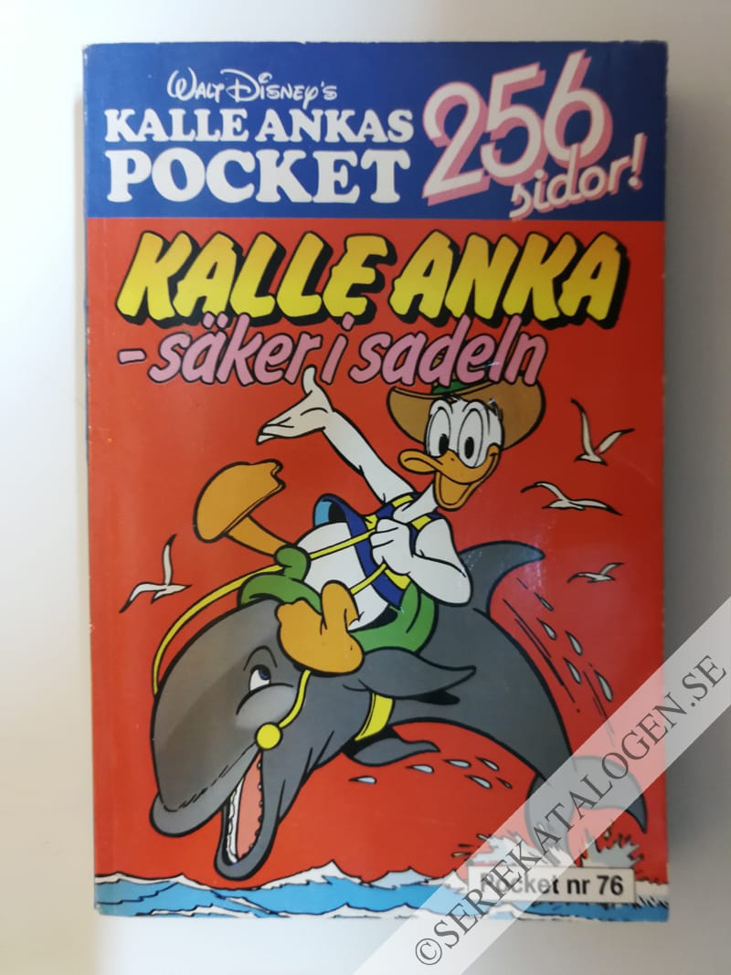 Framsida på Kalle Ankas pocket Kalle Anka - säker i sadeln (1986)
