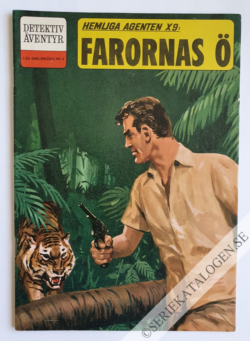 Framsida på Detektiväventyr Hemliga agenten X 9: Farornas ö (1962)
