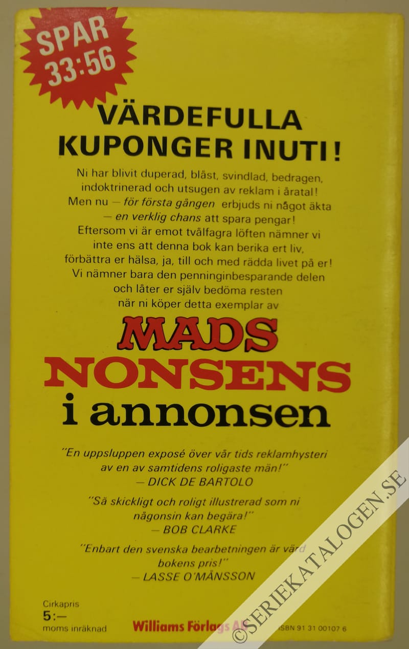 Baksida på MAD - nonsens i annonsen (1973)