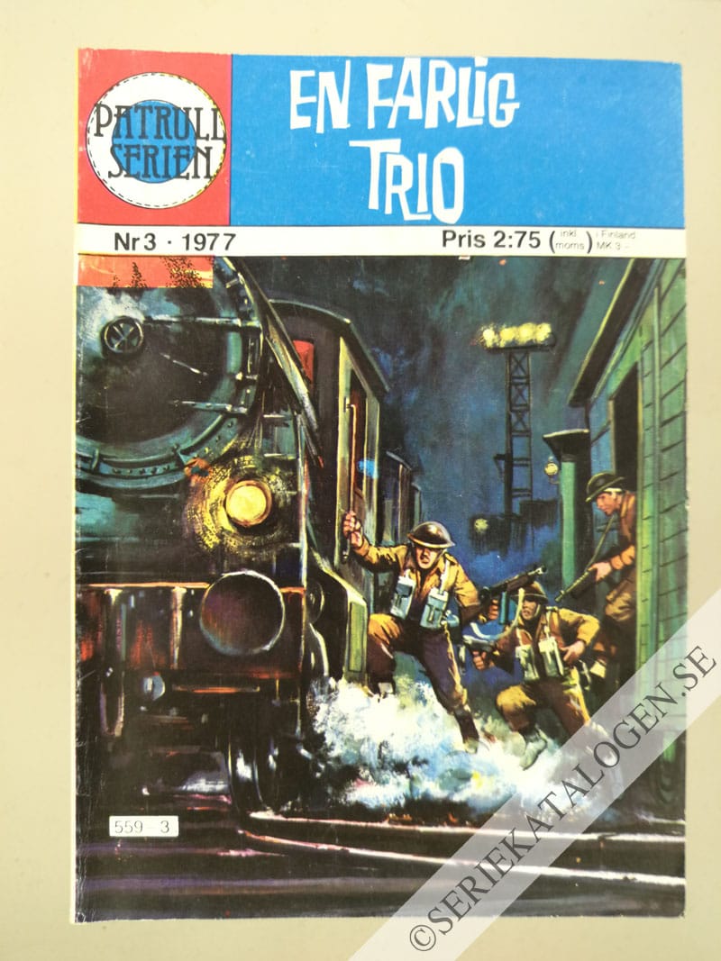 Framsida på Patrullserien En farlig trio (1977)