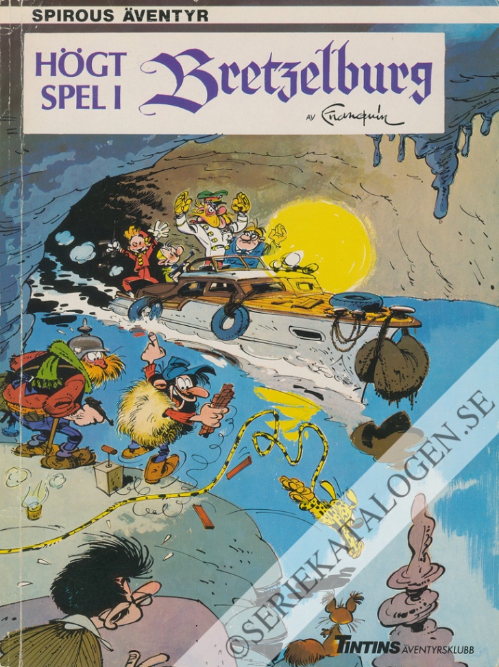 Framsida på Tintins äventyrsklubb Högt spel i Bretzelburg (1985)