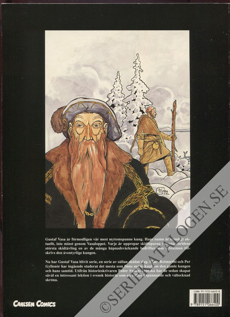 Baksida på Peder Swarts krönika om Gustaf Vasa (1993)
