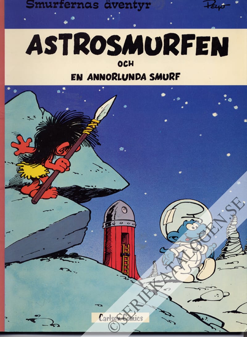 Framsida på Smurfernas äventyr Astrosmurfen och en annorlunda Smurf (1976)