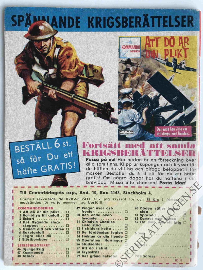 Baksida på Dödad i strid (1963)