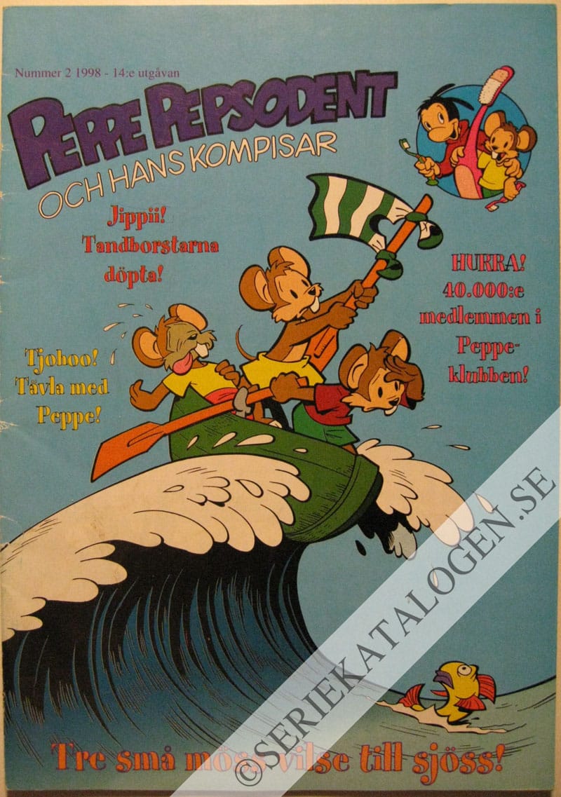 Framsida på Peppe Pepsodent Tre små möss vilse till sjöss! (1998)