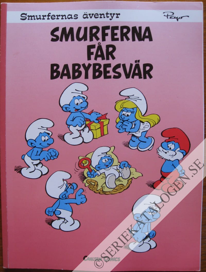 Framsida på Smurfernas äventyr Smurferna får babybesvär (1990)